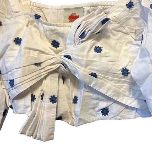 Floral Embroidered Crop Top Tie Front Long‎ Sleeve Blouse - Picture 4 of 9